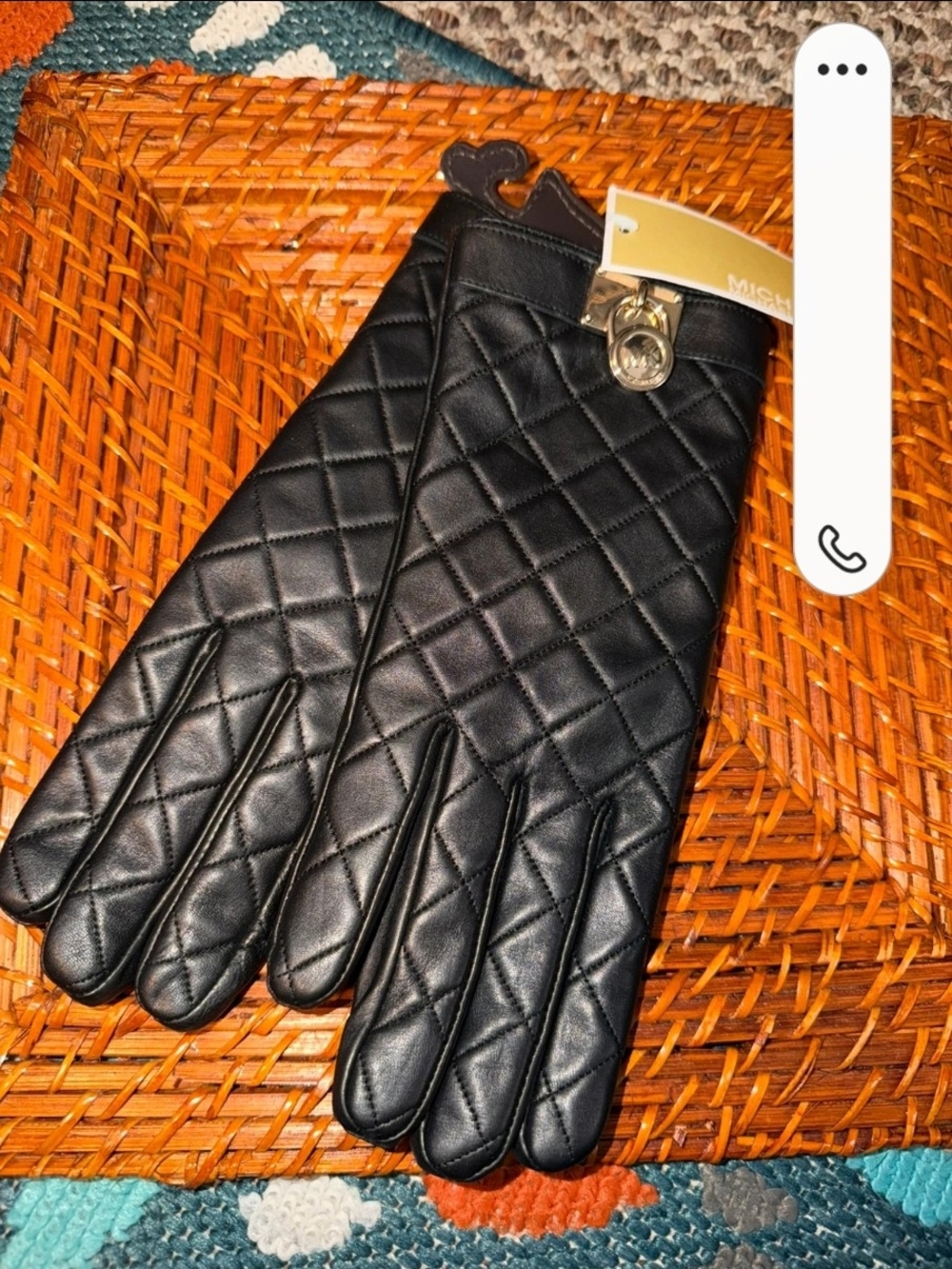 Michael Kors Black Quilted Leather Gloves with Signature Charm